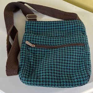 Thirty-One Teal/Brown Houndstooth Poly/Wool Blend Crossbody Bag